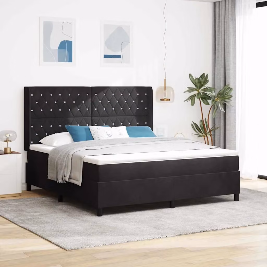 Letto a molle con materasso vidaXL in velluto nero L: 180 cm, P: 200 cm, H: 128 cm