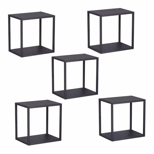 Helloshop26 Set di 5 mensole da parete in acciaio 28 x 28 x 20 cm, colore: nero 03_0010663