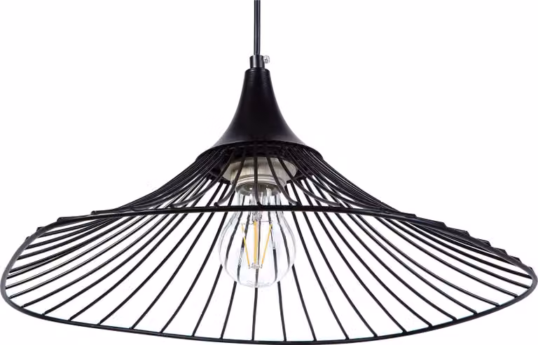 BELIANI Lampada a sospensione in metallo nero sembra paralume con griglia a imbuto per soggiorno-sala da pranzo in stile minimalista
