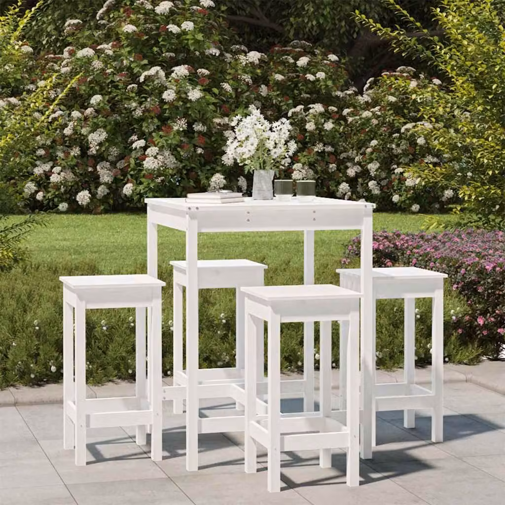 vidaXL Set Bar da Giardino 5 pz Bianco in Legno Massello di Pino