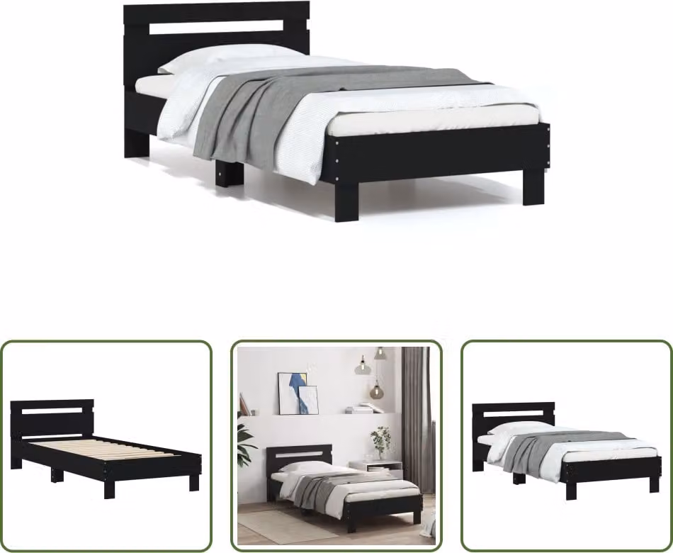 The Living Store Struttura letto con testiera nera 75x190 cm in materiale ligneo