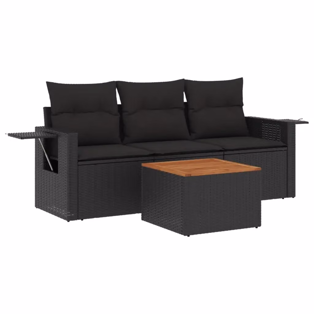 Set di divani da giardino vidaXL in polyrattan nero con cuscini, include divani a 2 e 3 posti, poltrona e tavolino da caffè – 2
