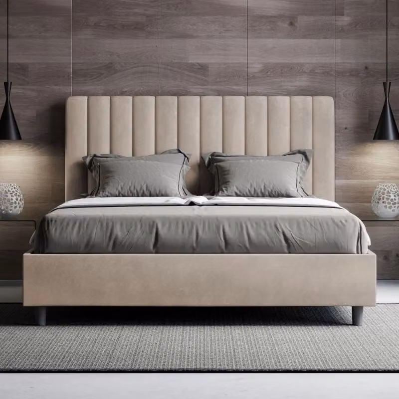 Letto matrimoniale imbottito Agueda Ityhome in microfibra colore sabbia L/P: 160 x 200 cm – 2