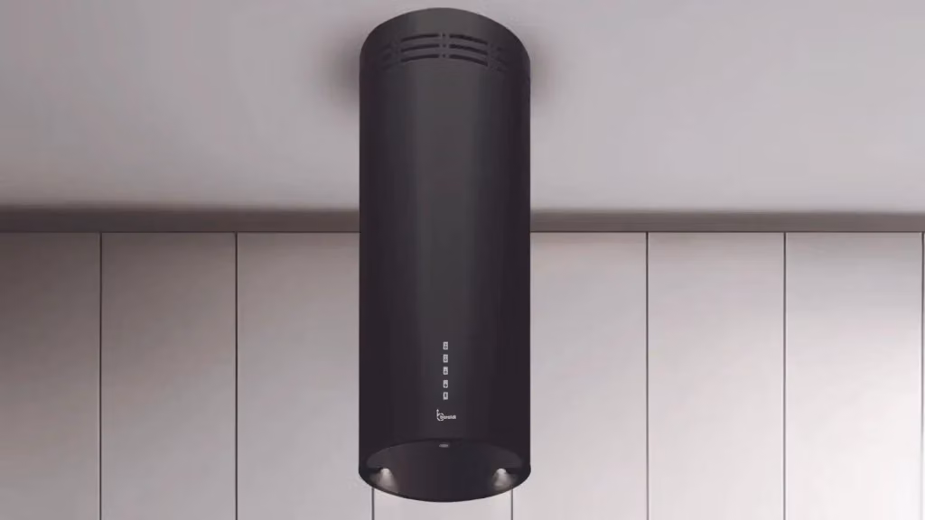 Cappa da isola Baraldi Rodia Nera con aspirazione da 800 m3/h, convertibile e con filtro a carboni attivi, diametro 30 cm – 2