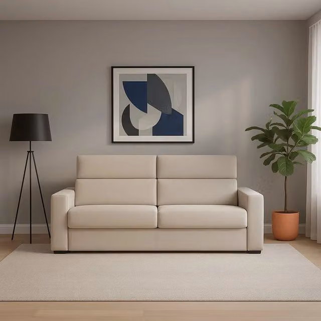 Divano 3 posti Ozegna DMORA Made in Italy, rivestimento in tessuto beige sfoderabile, struttura in legno, L: 220 cm, P: 95 cm – 1