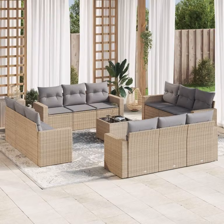 Maison Exclusive - Set Divano da Giardino 13 pz con Cuscini Beige in Polyrattan
