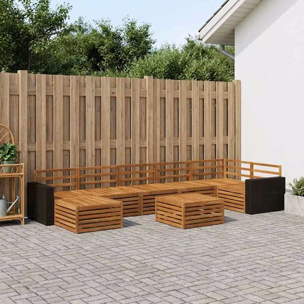 Set di divani da esterno vidaXL 8 pz in legno di acacia marrone con tavolino e pouf