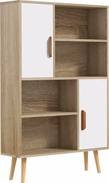 Libreria scandinava HOMCOM in legno di quercia con 4 nicchie e 2 armadi, L/P/H: 80 x 24 x 123 cm – 1