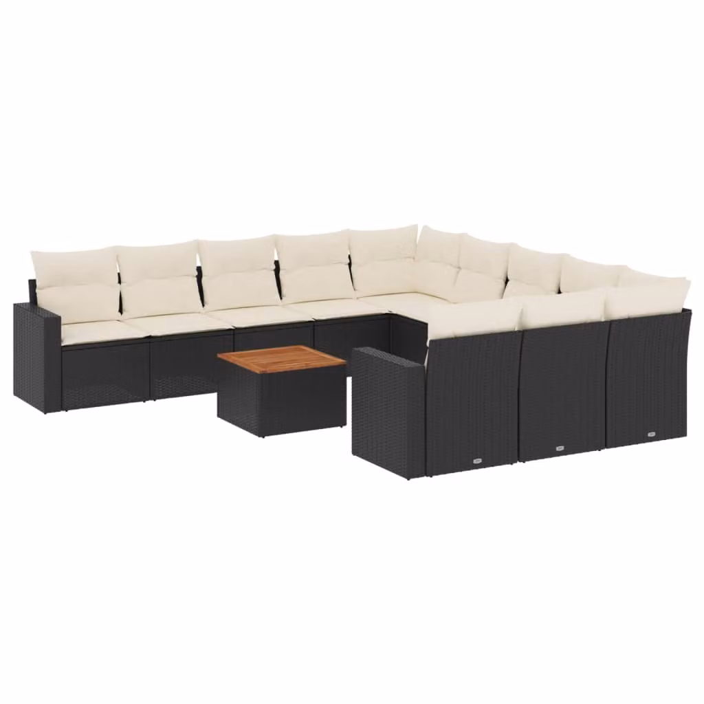 Set Divani da Giardino 12 pz con Cuscini Nero in Polyrattan