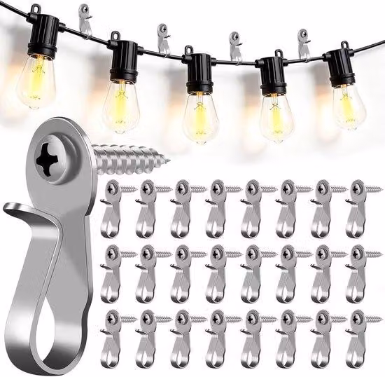 Ganci a vite per illuminazione esterna - acciaio - confezione da 24 pezzi - colore argento - adatti per luci a LED e decorazioni natalizie