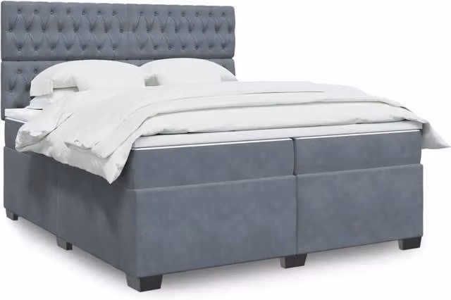 Letto con Giroletto a Molle e Materasso Ibrido vidaXL in Velluto Grigio e Bianco 200 x 200 cm