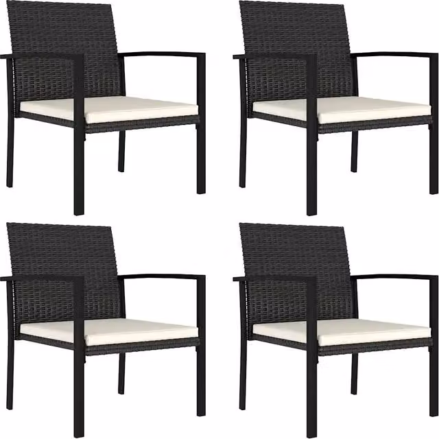 Sedie da Pranzo per Giardino 4 pz in Polyrattan Nero