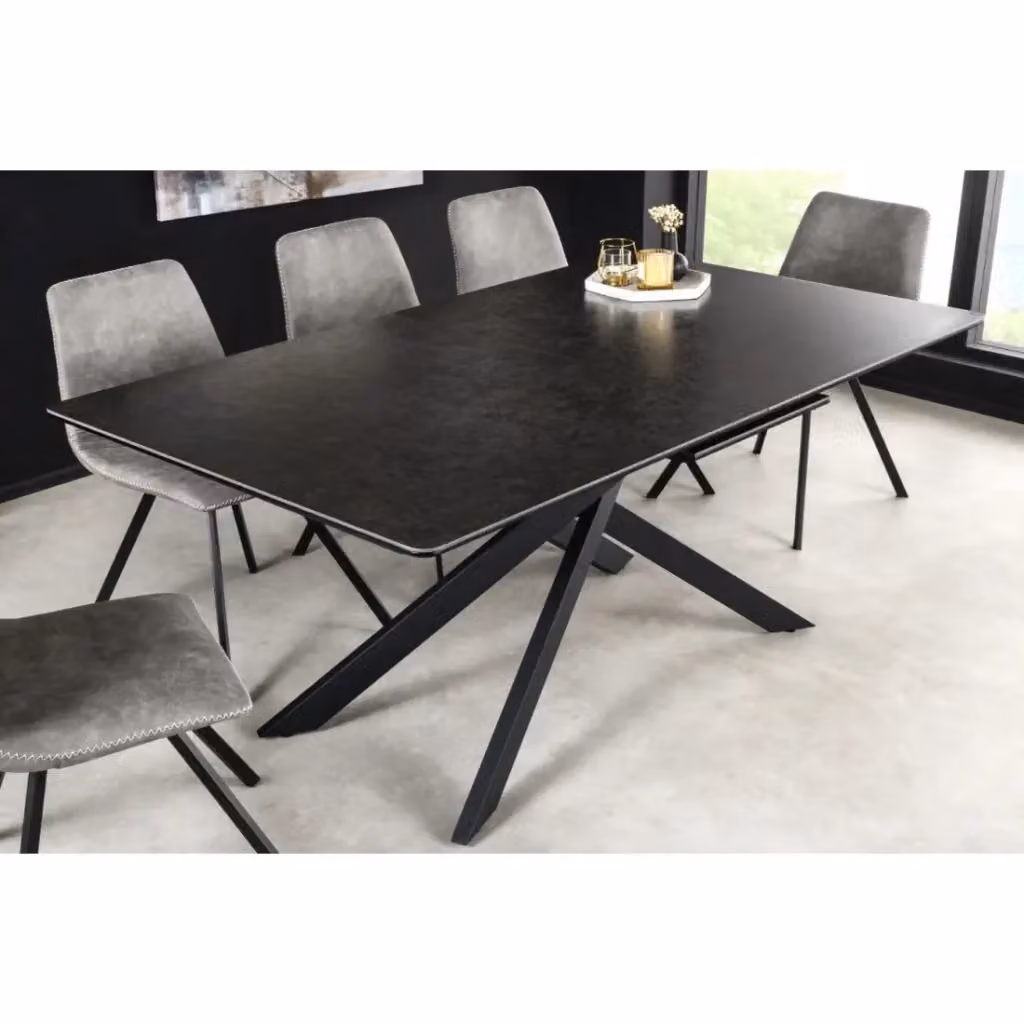 Tavolo da pranzo rettangolare allungabile MEUBLORAMA in ceramica nera opaca con base in metallo – 2
