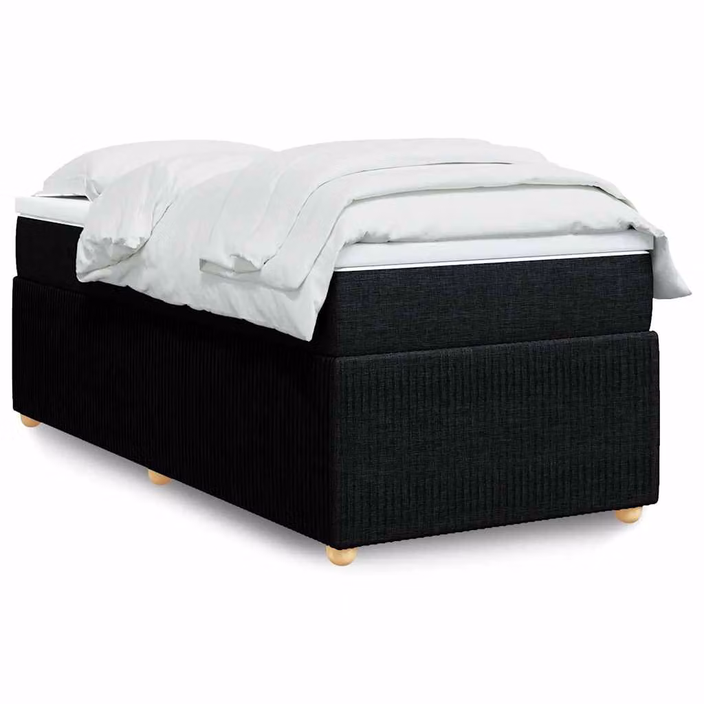 vidaXL Giroletto a Molle con Materasso Ibrido in Tessuto Nero, L/P/H: 90 x 190 cm – 1