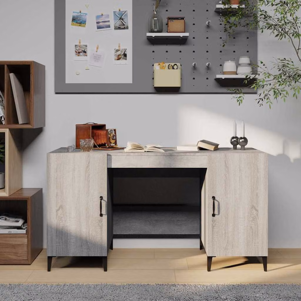 Scrivania da computer vidaXL Grigio Sonoma in Legno e Metallo L: 140 cm, P: 50 cm, H: 75 cm