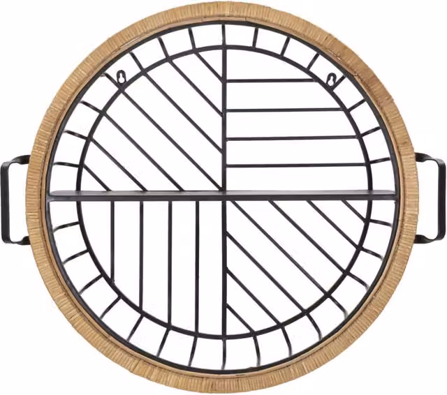 Mensola da muro Cebu a 2 ripiani in ferro e rattan — 72,5x18x65 cm