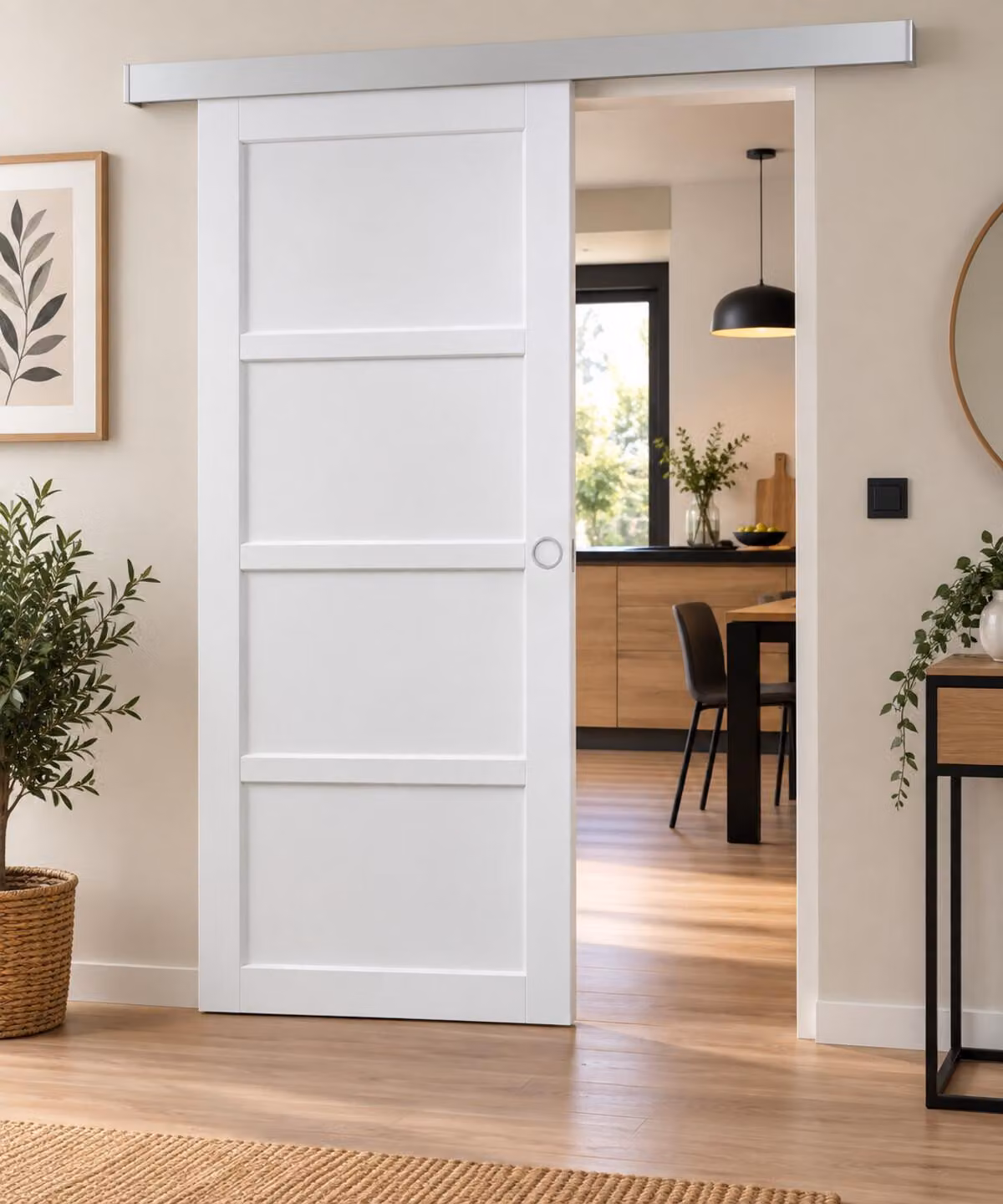 Porta scorrevole Tamera bianca 4 ante H204 x L63 cm, binario in alluminio, gusci bianchi GD MENUISERIES
