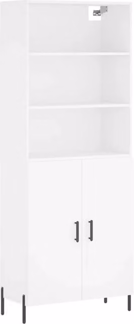 Credenza moderna bianca in legno multistrato e metallo per sala da pranzo L: 69,5 cm, P: 34 cm, H: 180 cm