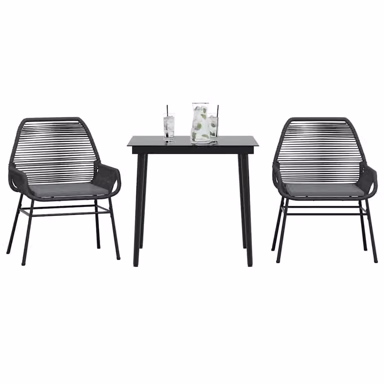 Set da Pranzo da Giardino vidaXL in Polyrattan con Tavolo in Vetro e 3 Sedute con Cuscini, Grigio e Nero