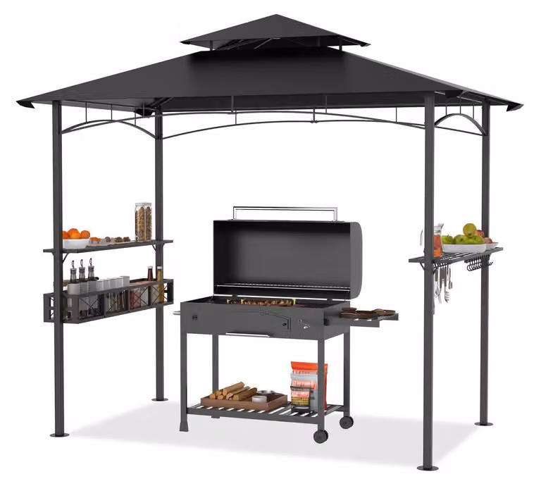 Gazebo per barbecue da esterno, dimensioni 245 x 153 x 250 cm, impermeabile, con sistema di aspirazione fumi, protezione UV, colore nero