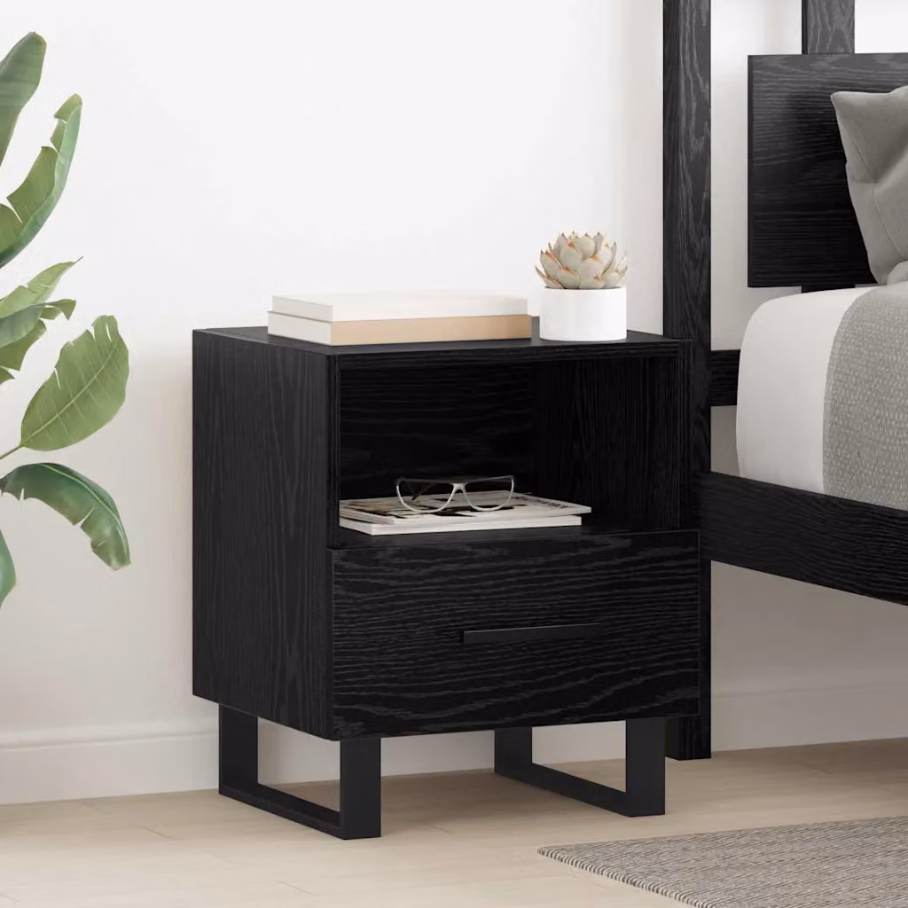 Set di 2 Armadi da Notte vidaXL in Rovere Nero, L 40 cm x P 35 cm x H 47,5 cm