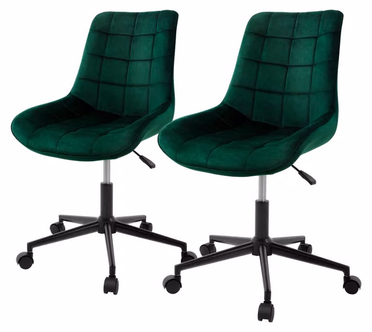 ML-Design, 2 sedie da ufficio con schienale, verde, seduta in velluto con struttura in metallo