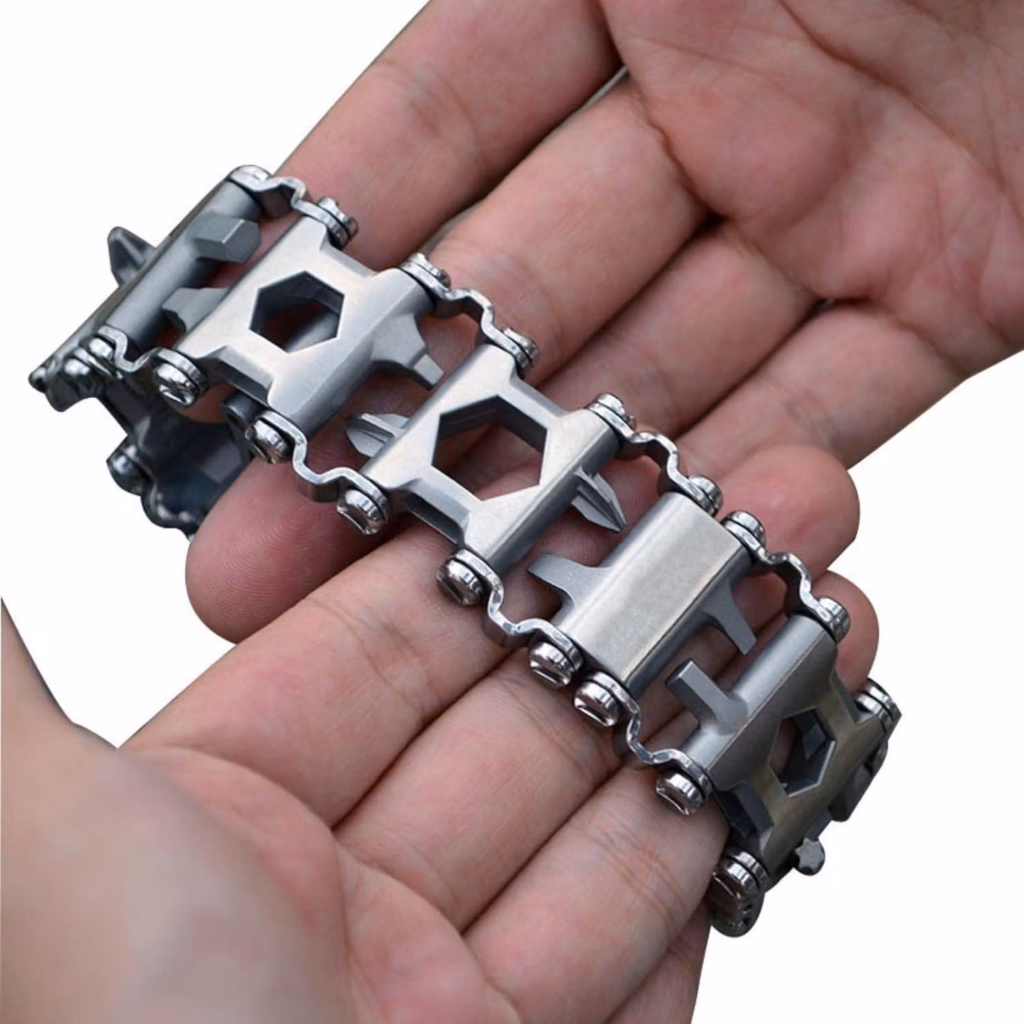 Bracciale multifunzione 29-in-1, in acciaio inossidabile, con cacciavite, apriscatole, ideale per il campeggio