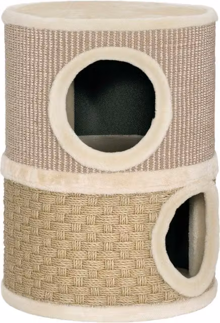 PawHut Cuccia per Gatti Tiragraffi a Torre con 2 Nicchie, Corda in Sisal e Bordo in Peluche, Colore Cachi e Beige – 1