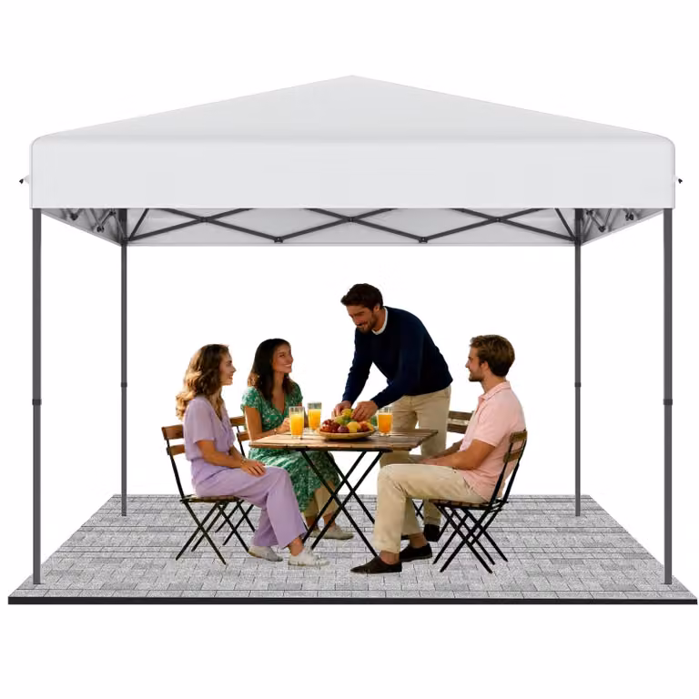 QEENTOE, Gazebo pop-up 3x3 metri, bianco, altezza regolabile da 240 a 260 cm, impermeabile, resistente alle intemperie, protezione UV, struttura in acciaio, ideale per giardino, campeggio, matrimoni, cortili