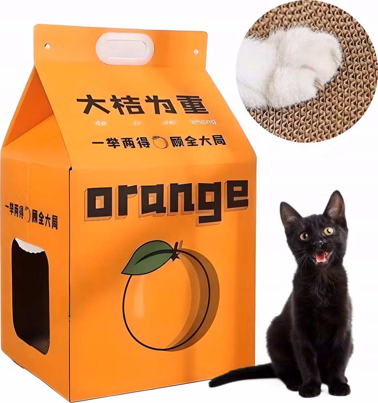 Letto tiragraffi per gatti in cartone coreano MILK CARTON ORANGENSAFT