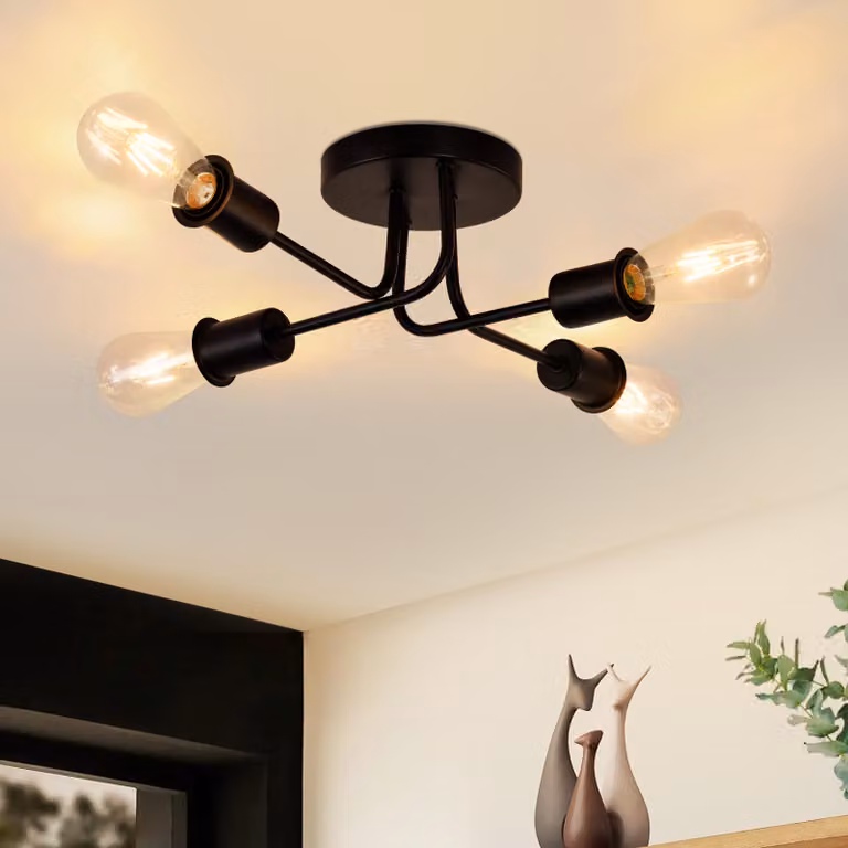 ZMH lampada da soffitto vintage lampada da soffitto nera retrò a 4 fiamme lampada da soggiorno industriale E27 per soggiorno camera da letto sala da pranzo stile rustico senza lampadine