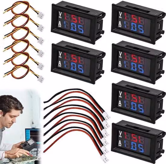 Misuratore di tensione digitale con doppio indicatore a colori - CC 0-100 V 50 A - rosso e blu - Misuratore di corrente per la casa e l'officina.