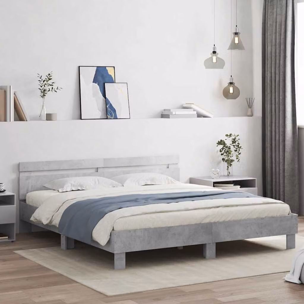 vidaXL Giroletto con Testiera in Legno Multistrato e Tessuto Grigio 200x200 cm – 1