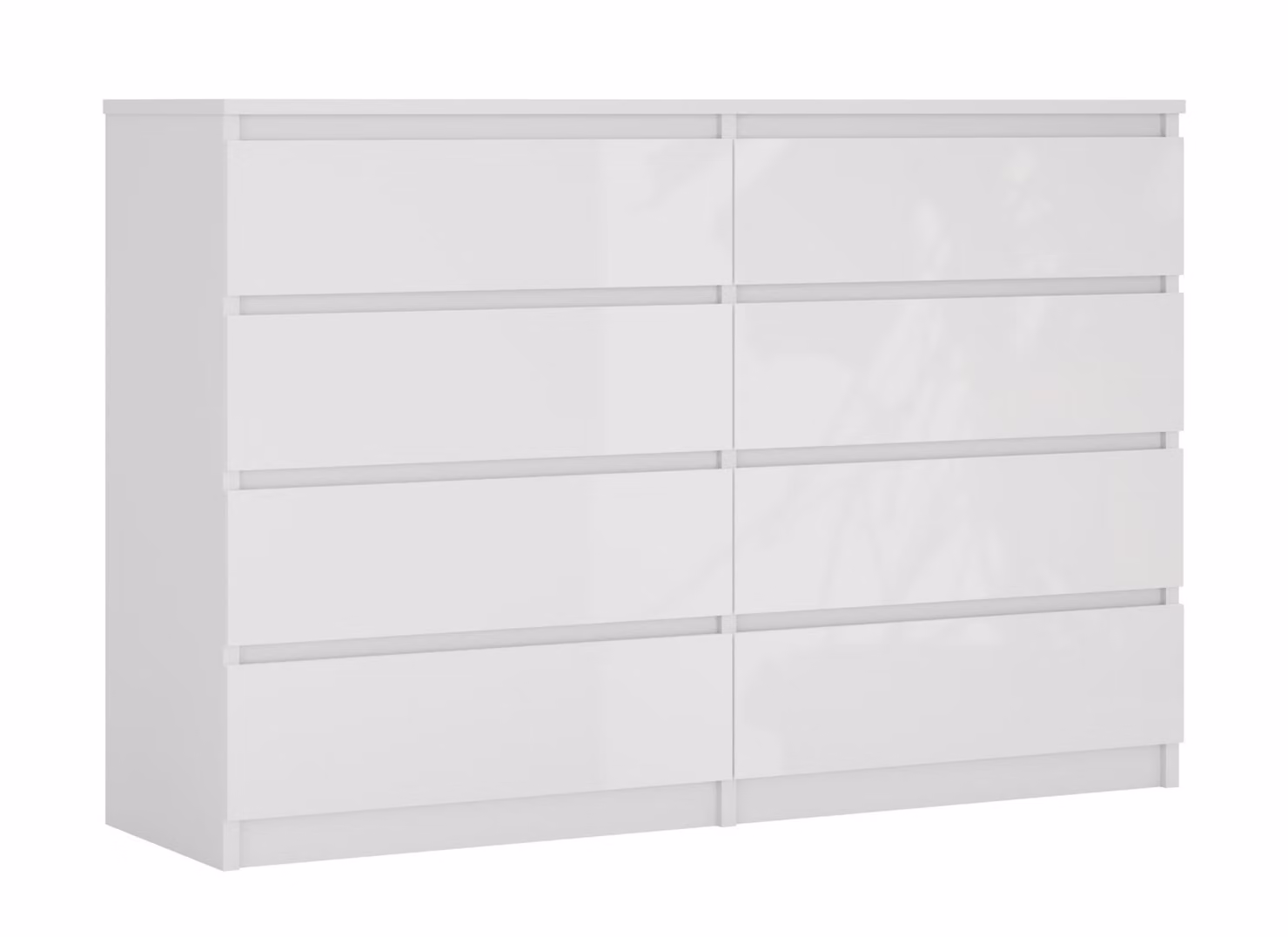 Cassettiera con 8 cassetti, bianco opaco / bianco lucido, 138 x 101 x 39 cm