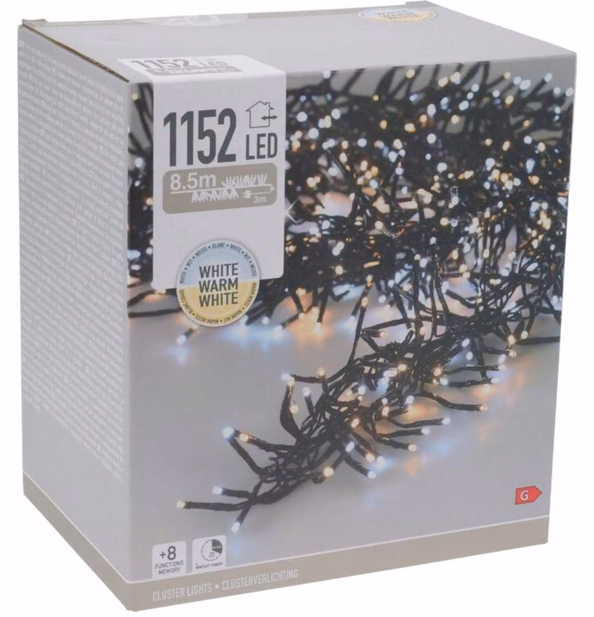 Catena luminosa a LED per Natale, 8,5 metri, 1152 LED bianchi, con timer e programmi di illuminazione – Decorazioni natalizie
