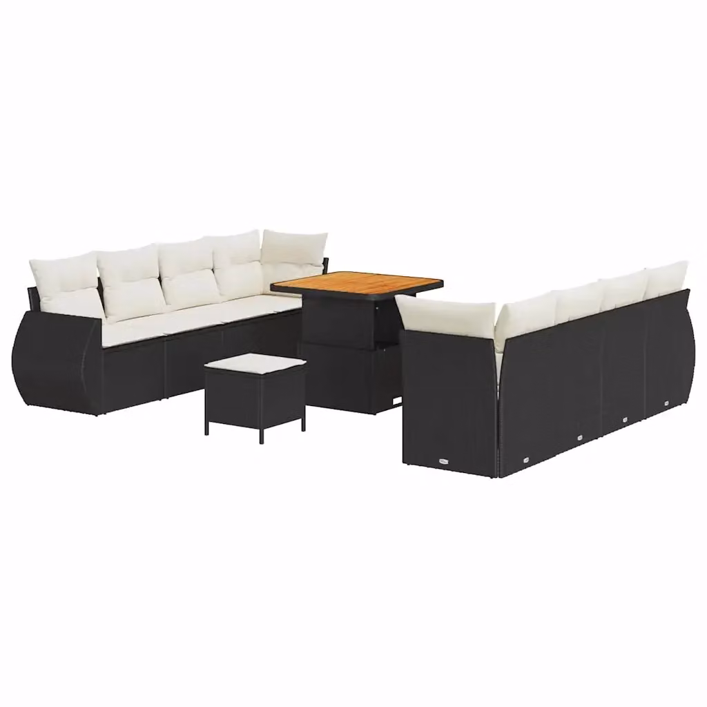 Set Divano da Giardino vidaXL 11 Pezzi in Polyrattan Nero con Cuscini e Tavolino – 2
