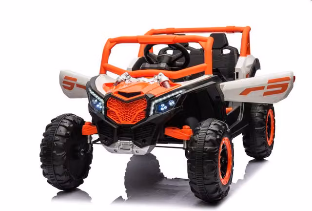Veicolo elettrico per bambini Aosom a 2 posti con ammortizzazione e funzione a dondolo, 12V, bianco e arancione chiaro, L: 111 cm, P: 70 cm, H: 63 cm – 1