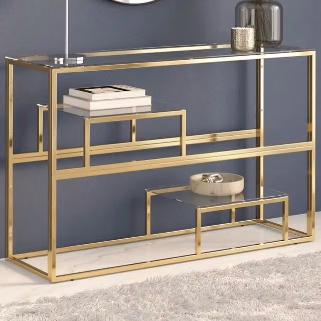 Tavolino Consolle Moderno vidaXL in Vetro e Metallo Dorato L/P/H: 70 x 35 x 35 cm – 1