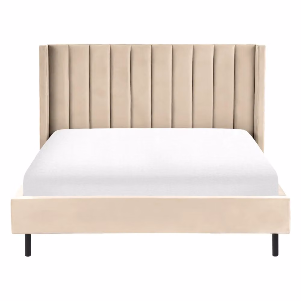Letto matrimoniale Beliani in velluto beige con doghe in legno stile moderno L/P: 160 x 200 cm – 2