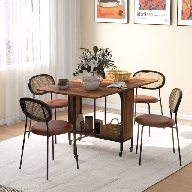 Tavolo da pranzo pieghevole 130x80 cm marrone – 6 persone, ruote e vano portaoggetti