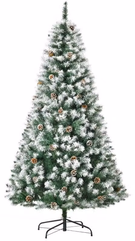 Albero di Natale artificiale, altezza 180 cm, con 800 rami, 61 pigne, ignifugo, con punte imbiancate a neve.