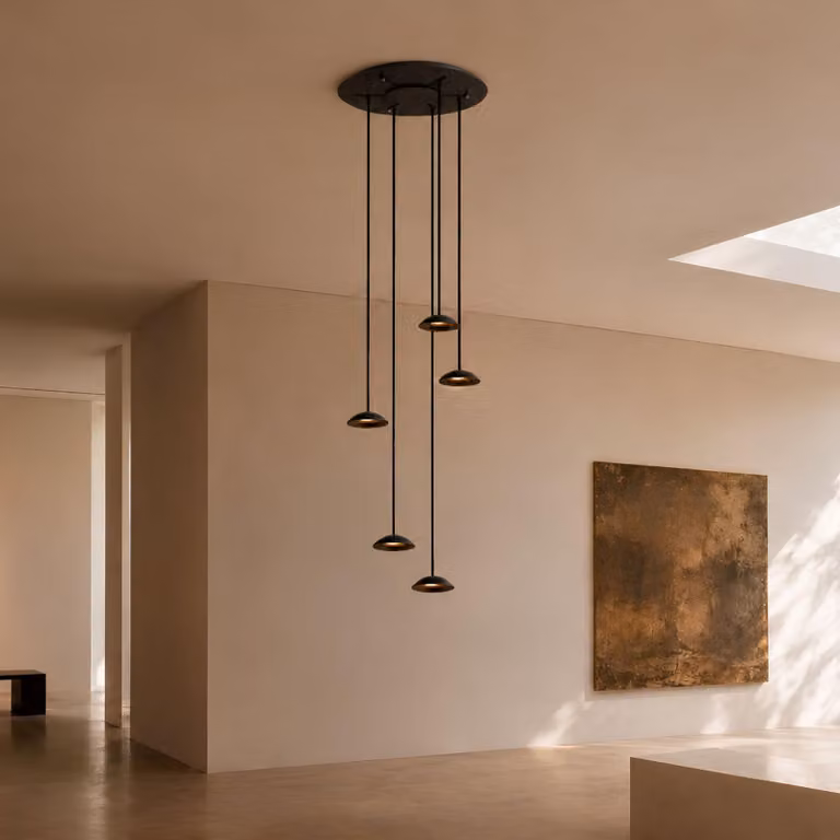 s.luce Santa Air LED lampada a sospensione per sala da pranzo 5 fiamme Ø 60 cm baldacchino nero 5 fiamme semicircolari