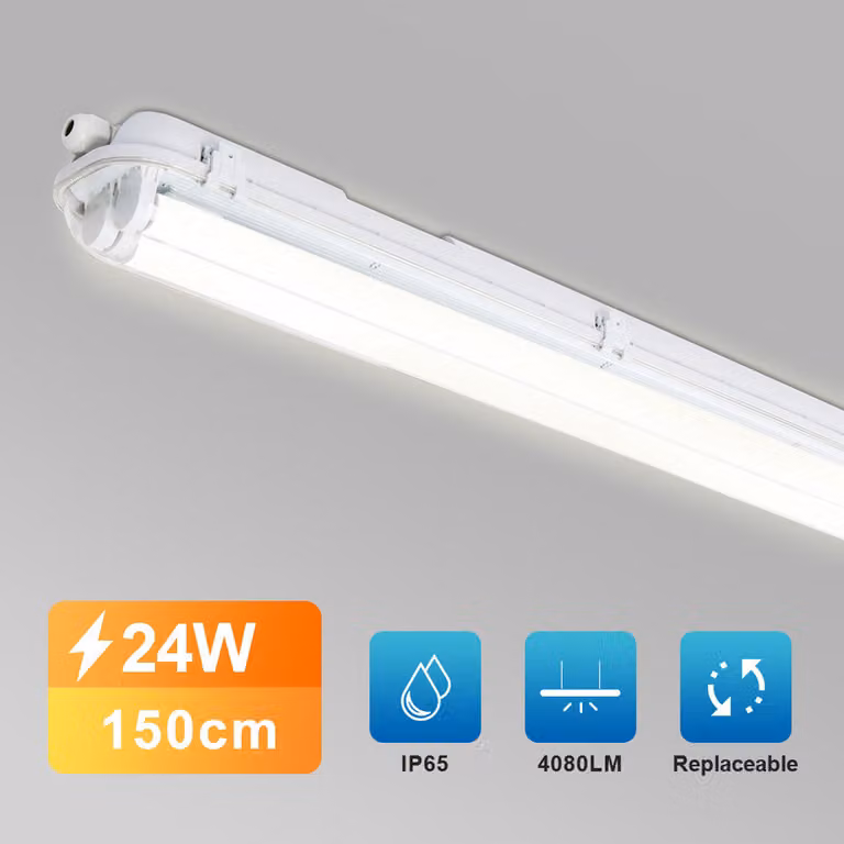 Clanmacy Luce LED per ambienti umidi Luce per scantinato Luce per bagno Luce fluorescente per scantinato 150 cm bianco neutro