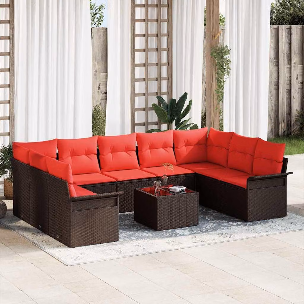 Maison Exclusive - Set di divani da giardino, 10 pezzi, color marrone, in rattan sintetico