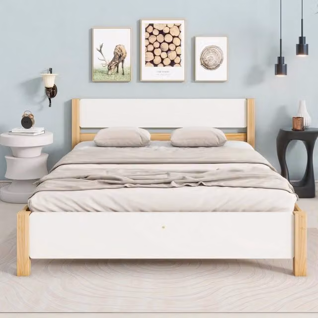 Letto matrimoniale, letto in legno, struttura in legno di pino con supporto centrale, letto per ragazzi, letto per adulti, con testiera e pediera in M
