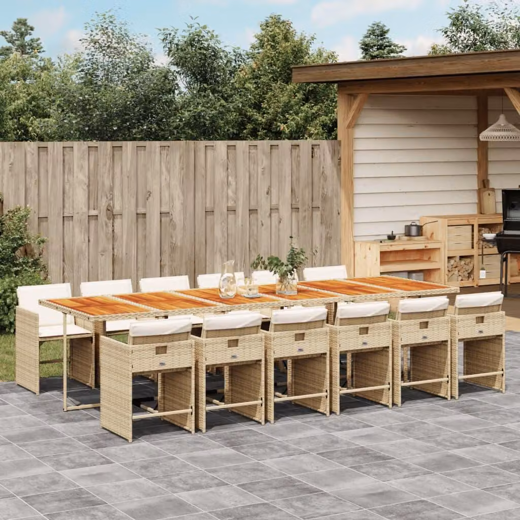 Maison Exclusive - Set da Pranzo da Giardino 13 pz con Cuscini Beige in Polyrattan