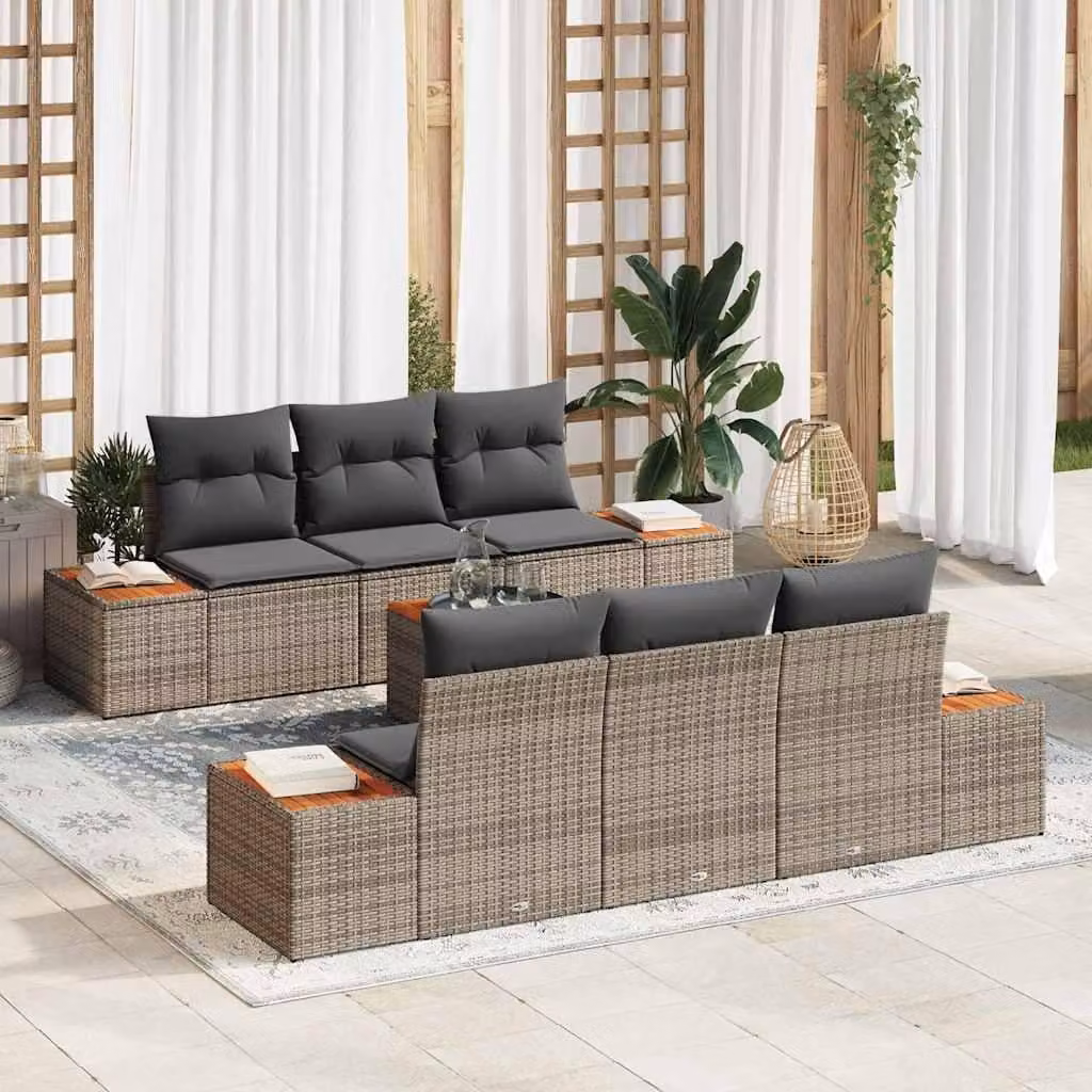 Maison Exclusive - Set Divano da Giardino con cuscino 7 pcs Grigio Poly Rattan