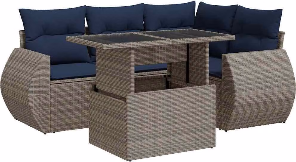 Set Divano Giardino 5 pz con Cuscini Grigio Polyrattan Acacia