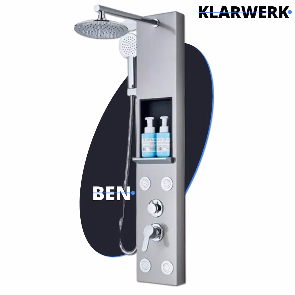 Sistema doccia Klarwerk con pannello idromassaggio, soffione a pioggia e doccetta in acciaio inox spazzolato argento – 2
