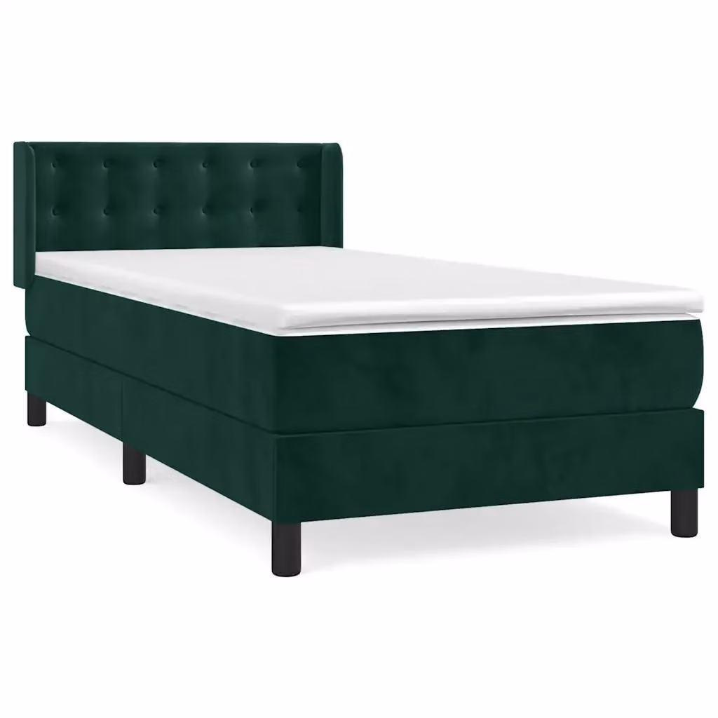 Letto Ibrido vidaXL con Giroletto a Molle e Materasso in Velluto Verde Scuro e Bianco L/P/H: 100 x 200 x 88 cm – 2